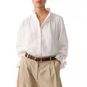 ba&sh Women’s Feely Eyelet Ruffle Trim White Shirt Size Small